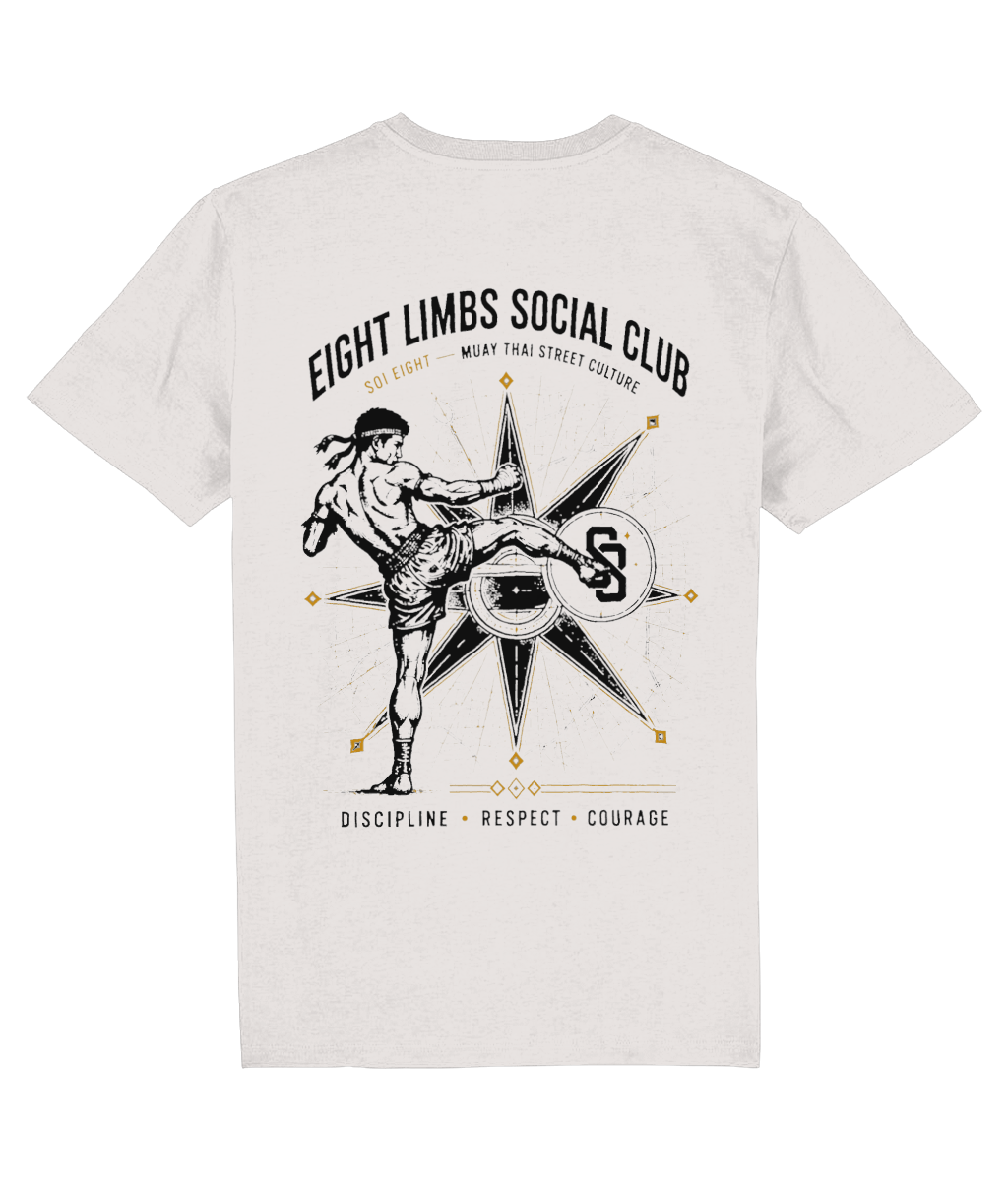 SOI EIGHT Eight Limbs Tee in Heather Grey – Rückansicht mit Muay Thai Backprint